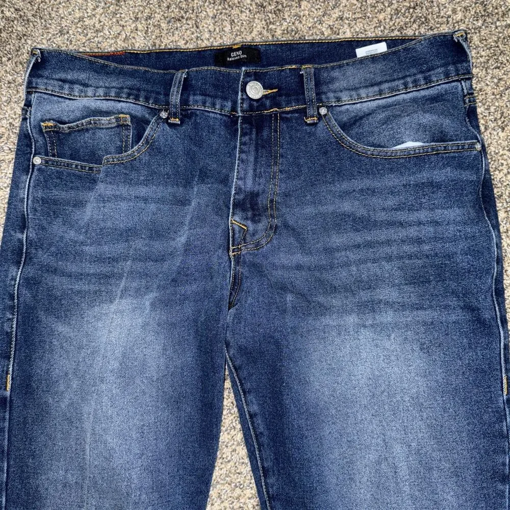 True Religion Men’s Size 36x31 Blue GENO Relaxed Slim Jeans Denim Classic Stitch